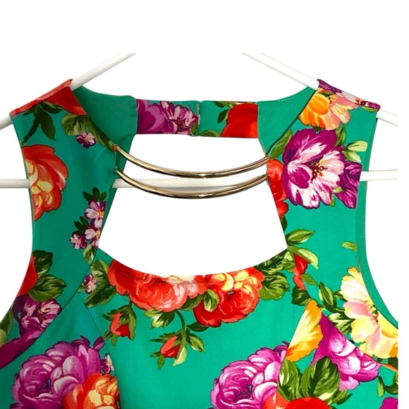 Glam Doll Dress Sleeveless Back Keyhole Cutout Bodycon Pendulum Green Floral M - Picture 13 of 16